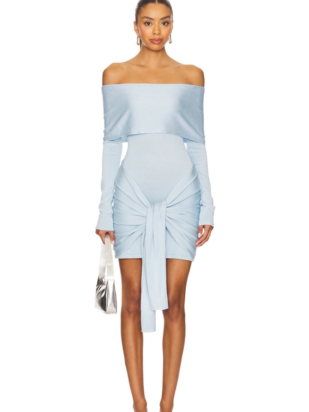 REVOLVE Off-Shoulder Light Blue Tie-Front Mini Dress